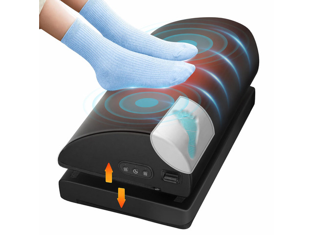 Heated Foot Rest Under Desk at Work, Ergonomic Under Desk Foot Stool with Vibration Massage, Memory Foam Footrest, 3 Adjustable Height, Non-Slip