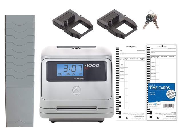 Model 4000 Pro Auto Totaling Time Clock [4000PROK] for Small Business, Bundle Includes: 125 Time Cards,2 Ink Ribbon cartridges, 1 Ten Time Card.