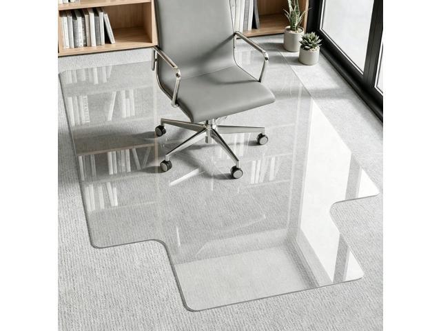 Irregular Tempered Glass Chair Mat with Lip, 53'x45' Heavy Duty Glass Floor Mat for Carpet/Hard Floors, Carpet Office Chair Mats with Anti-Slip.