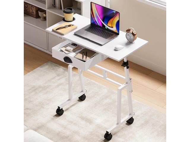 Height Adjustable Standing Desk with Storage Drawer, Rolling Desk for Walking Pad, Small Sit-Stand Desk with Lockable Wheels, Height Range.
