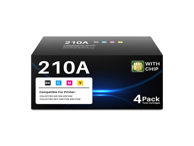 210A Toner cartridges 4 Pack (with Chip) Replacement for HP 210A 210X Work with HP Color LaserJet Pro 4201dn 4201dw 4301dw 4301fdn 4301fdw W2100A...