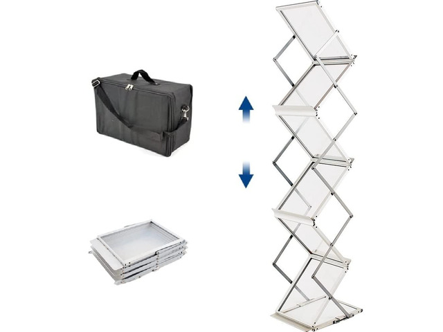 Pop up Aluminum Magazine Rack, 6 Pockets Brochure Display Stand, Foldable Literature Rack Magazine Catalog Display Stand with Carrying Bag for...