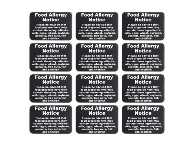 Food Allergy Notice Sign w/Adhesive Back - Durable and Wipe Clean Plastic Sign - 9'X6' - Black and White - Business Restaurant Signage for Food...