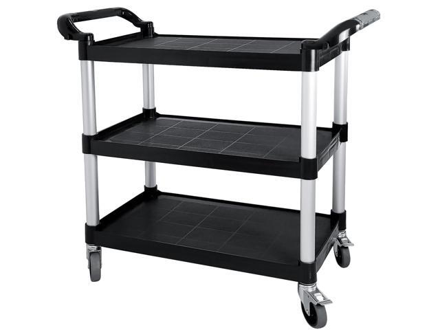 Plastic Utility Cart with Wheels, 3 Tier Rolling Cart with Lockable Wheels, Heavy Duty 510lbs Capacity Food Service Cart for Office, Restaurant,.