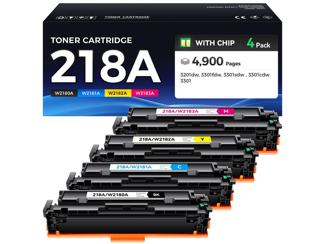 218A Toner Cartridges Set with Chip 4-Pack 3301fdw Replacement for HP 218A W2180A W2181A W2182A W2183A 218X W2180X Compatible with HP Color...