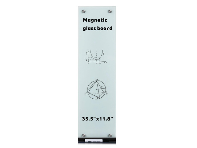 Slim Skinny Magnetic Glass Whiteboard, 35.5 x 11.9 in Narrow Long Dry Erase Board, Frameless Wall-Mounted to Do List Board with Marker Tray, 2...