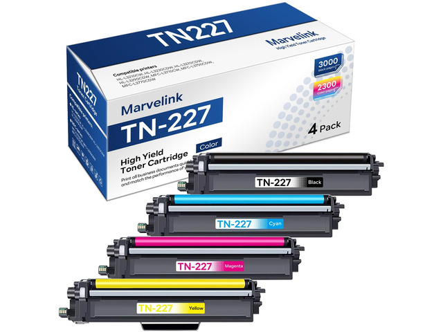TN227 Toner Cartridges Set 4 Pack Compatible for Brother HL-L3270CDW TN-227 BK/C/M/Y,Replacement for Brother HL-L3230CDW HL-L3210CW HL-L3290CDW...