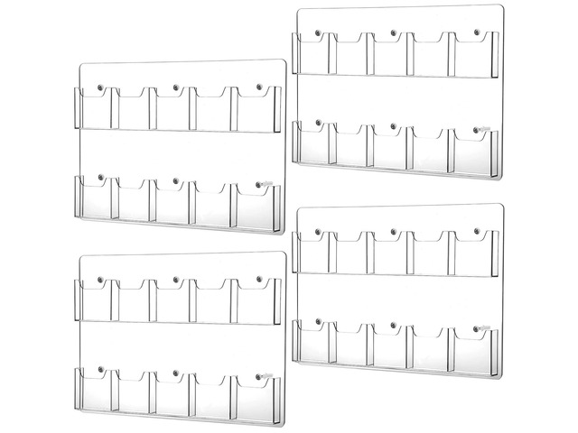 4 Pcs Acrylic Brochure Holder Wall Mount 10 Pockets Pamphlet Holder 4' Wide Clear Plastic Trifold Flyer Display Stand Multi Slot Literature...