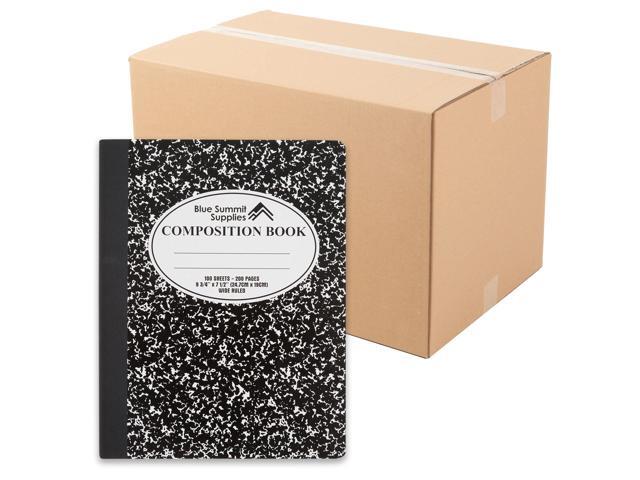 48 Pack Composition Notebooks Bulk, Wide Ruled, Black 9.75 x 7.5 in, 100 sheets each, sewn binding, black marble cover, bulk carton for...