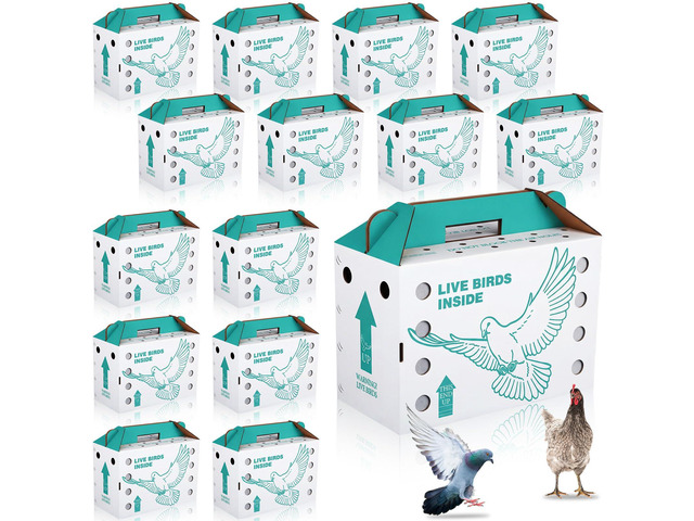 15 Pack Single Live Chicken Shipping Boxes 17.5 x 8.5 x 11.5' Live Bird Shipping Boxes Cardboard Pet Carrier with Handle for Poultry, Pigeons, &...