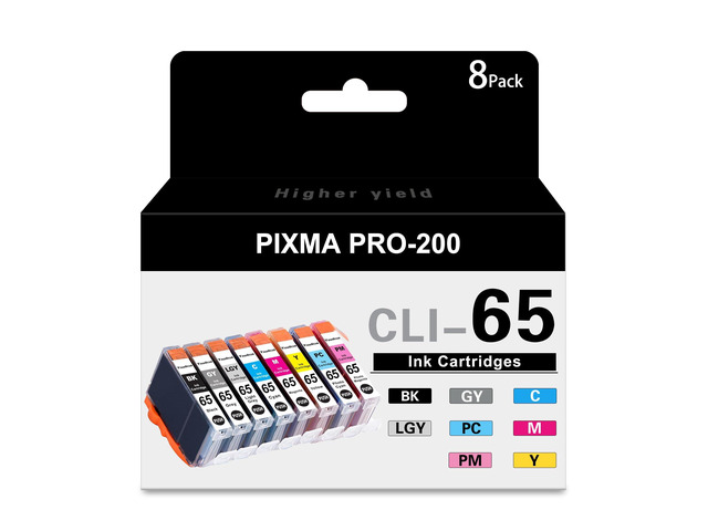 CLI-65 Ink Cartridges 8PK (1BK, 1C, 1M, 1Y, 1PM, 1PC, 1GY, 1LGY) Compatible Replacement for Canon CLI-65 Ink Cartridge to use with PIXMA PRO-200...