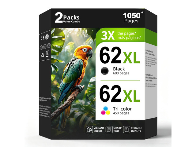 62XL Ink Cartridge Combo Pack Replacement for Hp Ink 62 XL for HP62 HP62xl ink cartridges Black and Color Pack Work with Envy 7640 7645 5660 5540...