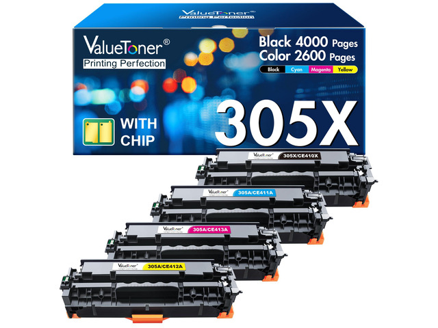 305X Toner Cartridges High Yield with Chip for HP 305X 4-Pack Replacement 305A CE410X CE410A for LaserJet Pro 400 Color M451dn M451nw M475dn...
