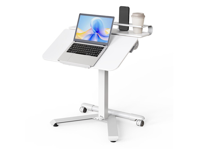 Rolling Standing Desk with Wheels, Portable 24 inch Sit-Stand Laptop Cart with Tilt Top and Storage, Mobile Compact Workstation for Home Office and...