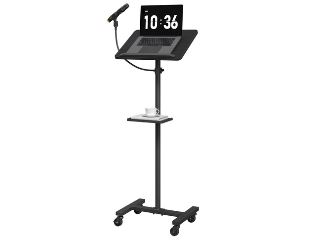 Podium Stand with Microphone Stand, Standing Desk and Laptop Desk with Storage Tray, 28.9-42.7 Inch Adjustable Height Portable Lectern for...