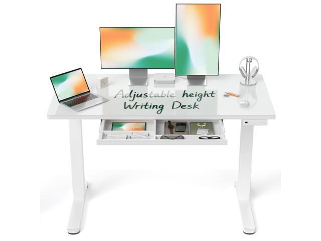 48'x24' Standing Desk with Glass Top, Height Adjustable Computer Desk with Drawer, One-piece Rising Home Office Desks with Positon Memory, Sit.