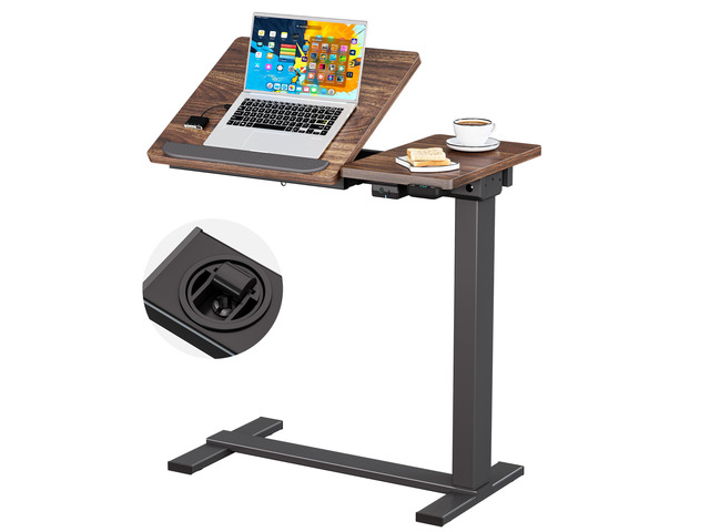 Small Electric Standing Desk, Overbed Table Wireless Tilt Top with Hidden Wheels, 27.6×15.8 Inch Adjustable Rolling Laptop Desk, USB-C Rechargeable...
