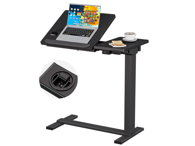 Small Electric Standing Desk, Overbed Table Wireless Tilt Top with Hidden Wheels, 27.6×15.8 Inch Adjustable Rolling Laptop Desk, USB-C Rechargeable...
