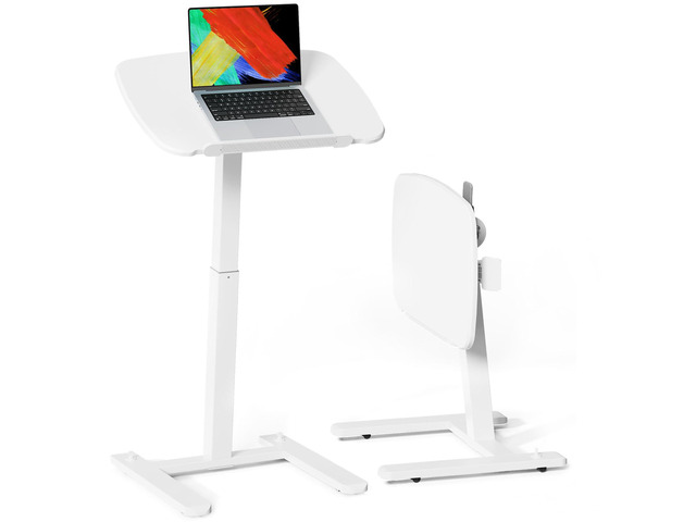Low Height Small Mobile Standing Desk, 90Â° Foldable Laptop Desk Height Adjustable TV Tray Table, 21.65' White MDF Tilt Board, Portable Desk with...