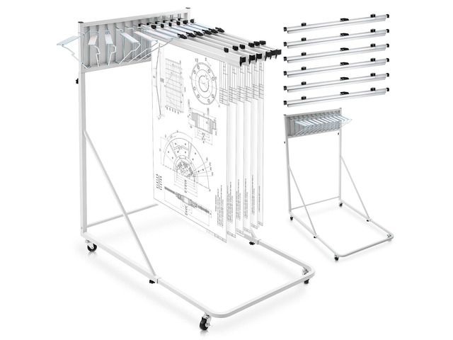 Mobile Blueprint Holder Rack, Adjustable Mobile Blueprint Holder with 6 30 In Hanging Clamps 4 Wheels Poster Display Rack Storage Organizer Stand...