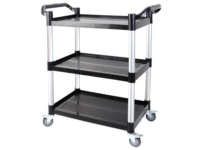 3-Tier Rolling Utility Cart with Wheels,4 Lockable Casters, Plastic Service Cart with 510lbs Capacity, Commercial Service Cart on Wheels for...
