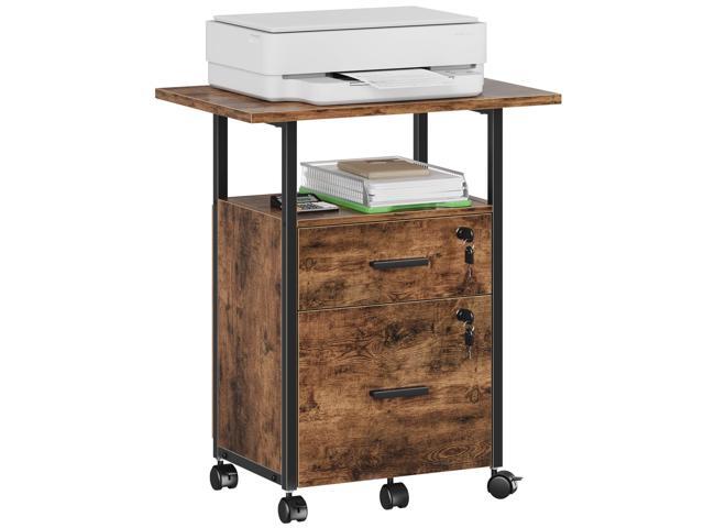 2 Wood Drawer Lockable File Cabinet with 22'' Extended Desktop Mobile Filing Cabinet, Side Bag, Rolling Printer Stand, Fits A4 & Letter Size, Home...
