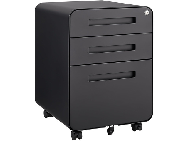 3 Drawer File Cabinet with Lock, Fully Assembled Under Desk Mobile Metal Filing Cabinet for Home Office, 5 Wheel Anti-Tilt Rolling File Cabinets...
