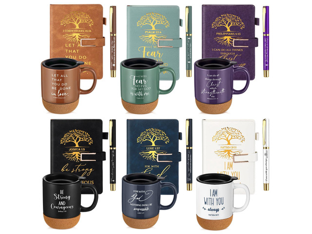 6 Set 6 Set Christian Gift for Men Women,Religious Church Gift with 15 oz Bible Verse Ceramic Coffee Mug A5 Journal Notebook Pen for Pastor Clergy...