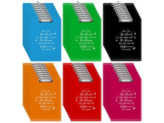 48 Pcs Teacher Appreciation Gifts Plastic Clip Boards,Be Proud Back to School Colored Inspirational Clear Clipboards, Low Profile Clip, Office...