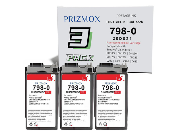 3-Pack SL-798-0 Ink Replacement for Pitney Bowes SL-798-0 Red Ink Cartridge SL-798-0 Fluorescent Red Ink Cartridge for Sendpro C200, C300 and...