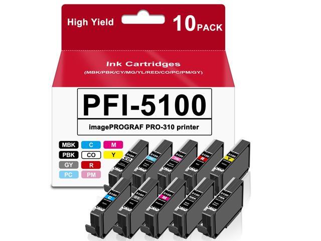 PFI-5100 Ink Cartridges Compatible with Canon imagePROGRAF PRO-310 Printer High Yield PFI 5100 10-Pack Pigment Ink Set (MBK, PBK, C, M, Y, R, GY,.