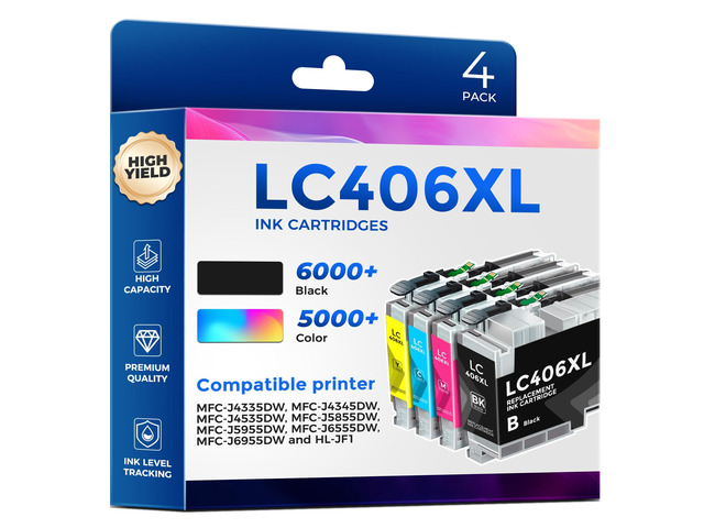 Compatible LC406XL LC406 Ink Cartridges for Brother Printer Replacement for Brother Ink Cartridges LC406 LC406XL Work with Brother MFC-J4335DW...