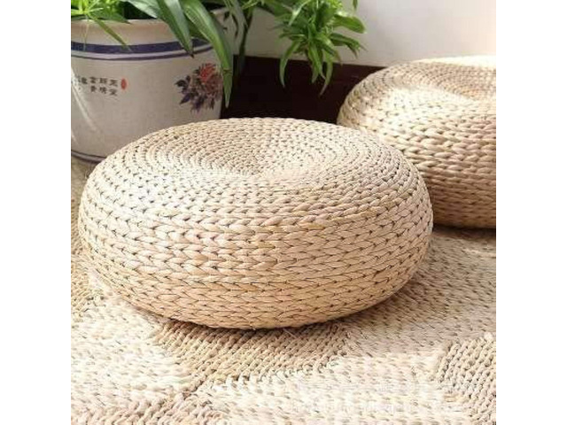 Straw Flat Seat Cushion, Handmade Floor Pouf Mat, Ottoman Footstool for Meditation, Zen, Yoga Practice or Buddha (19.7' Dia. x 6.7' H)