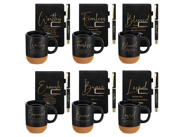 6 Set 6 Set Christian Gift for Men Women,Religious Church Gift with 15 oz Bible Verse Ceramic Coffee Mug A5 Journal Notebook Pen for Pastor Clergy...