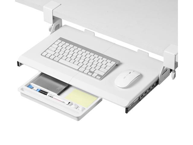 Under Desk Keyboard Tray - Small Slide Out Keyboard Shelf with C Clamp Mount, 19.7' x 11.8' Ergonomic Pull Out Tray for Home Office Desk, White
