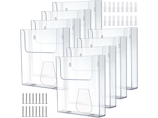 8 Pcs Acrylic Brochure Holder 8.5 x 11 Inch Wall Mount Flyer Holder Literature Clear Magazine Wall Display Hanging Envelope Display for Pamphlet...