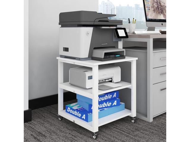 3 Tier Laser Printer Stand,20''x20'' Side Table for Printer, White Large Printer Table,Copier Stand with Industrial Wheels, Heavy Duty Stand,...