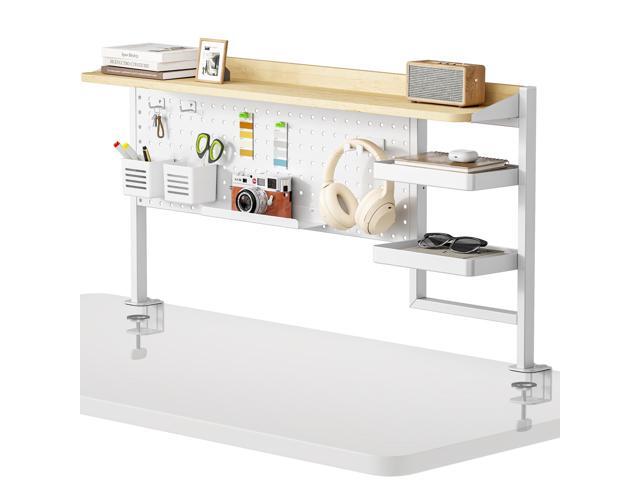Clamp on Desk Shelf, 44' Desktop Shelving System, White with Pegboard and Accessories, Desktop Organizer with 2-Tier Shelf, Desk Pegboard for.