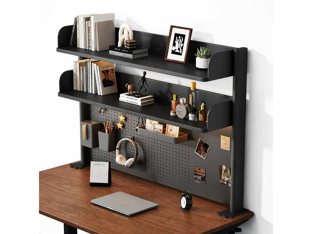 Clamp on Desk Shelf with Pegboard, Desktop Organization Bookshelf Storage Shelves for Home Office Dorm Gaming Desk, Space Saving Tabletop Display Rack