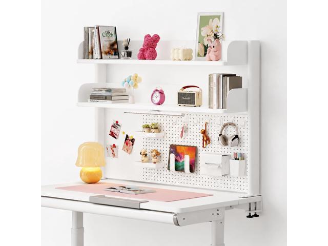 Clamp on Desk Shelf with Pegboard, Desktop Organization Bookshelf Storage Shelves for Home Office Dorm Gaming Desk, Space Saving Tabletop Display Rack