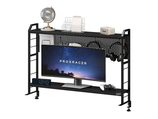 Ergonomic Monitor Stand for 42' and Up Tables, Adjustable Shelf, Rust-Free Metal Frame, Supports 200 lbs, Easy Assembly, Suitable for Gaming and...