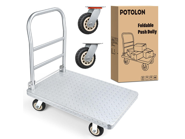 Stainless Steel Platform Cart 1320 lbs Heavy Duty Flatbed Push Dolly with 5 Inch Rubber Wheels 36 x 24 Inch Platform Truck for Warehouse Industrial...