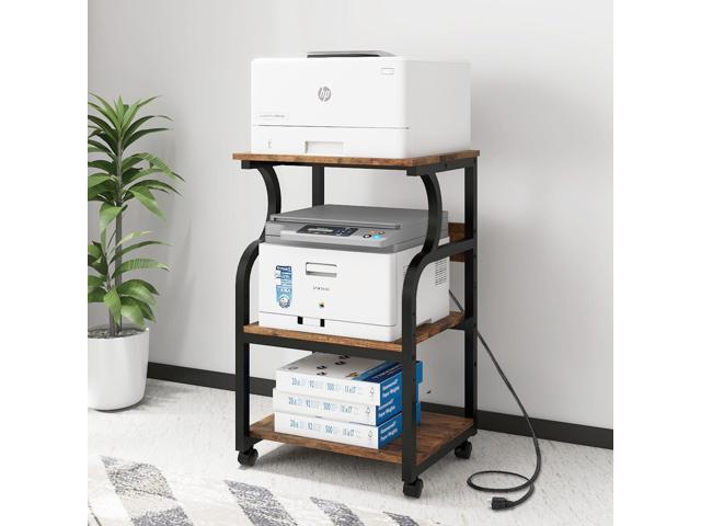 3 Tier Printer Stand, 19.7'x15.7', with Charging Station,Retro Rolling Printer Table Cart with Adjustable Shelf for Home Office,Fits Two...