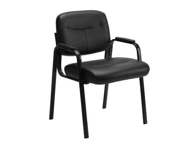 Reception Chairs, Leather Conference Room with Padded Arms and No Wheels for Professional Office Meeting Spaces and Guest SeatingBlack-1 Pack