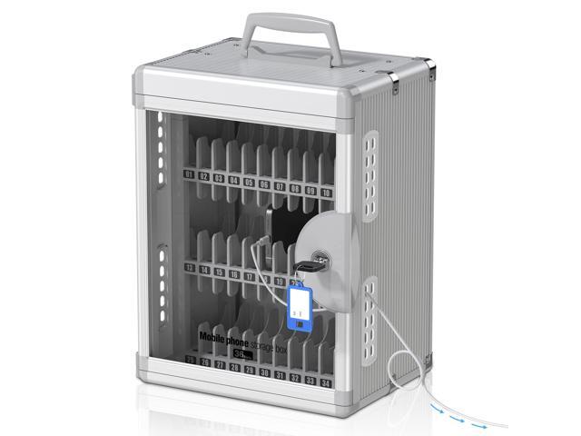 36 Slots Cell Phone Locker with Key for Classroom, Phone Storage Box Portable with Handle, Wall Mounted, Type-C Charging Holes, Sturdy Aluminum.