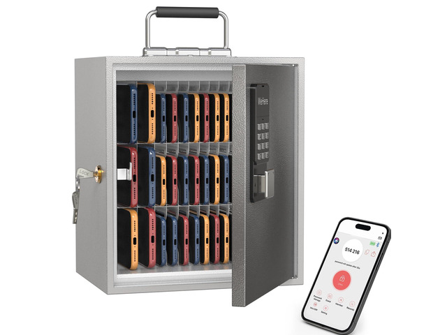 36 Slots Cell Phone Locker with Smart Lock, Metal Storage Cabinet Wall Mounte & Portable Destop Phone Holder Lockbox for Classroom, School,...