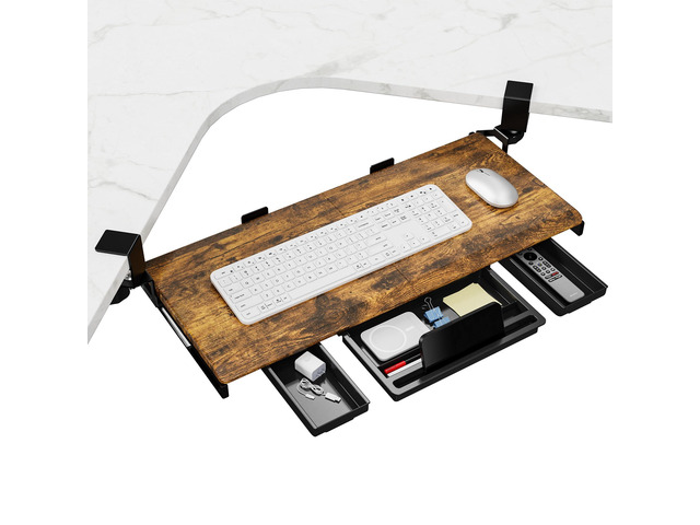 Keyboard Tray Under Desk, Ergonomic Corner Keyboard Tray with 180° Adjustable C Clamp for L Shape Desk 26.77' X 12.2' Easy to Install, Computer...