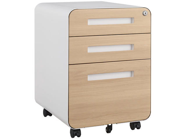 3 Drawer File Cabinet with Lock, Fully Assembled Under Desk Mobile Metal Filing Cabinet for Home Office, 5 Wheel Anti-Tilt Rolling File Cabinets...