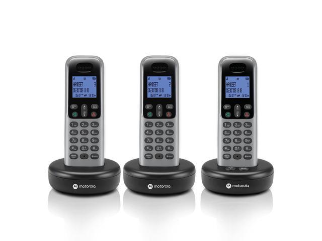 Cordless Phone System w/ 3 Digital Handsets + Answering Machine, Remote Access, Call Block - Dark Grey (T613)