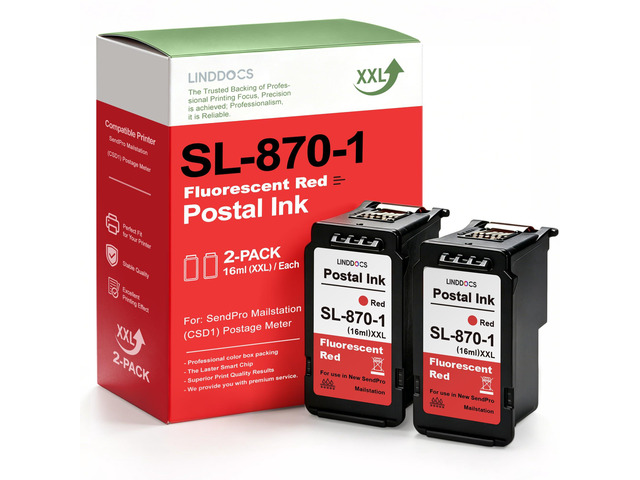 SL-870-1 XXL Postage Red Ink Cartridge High Capacity Compatible for SL870-1 Fluorescent Red Postal Ink Replacement for Pitney Bowes New SendPro...